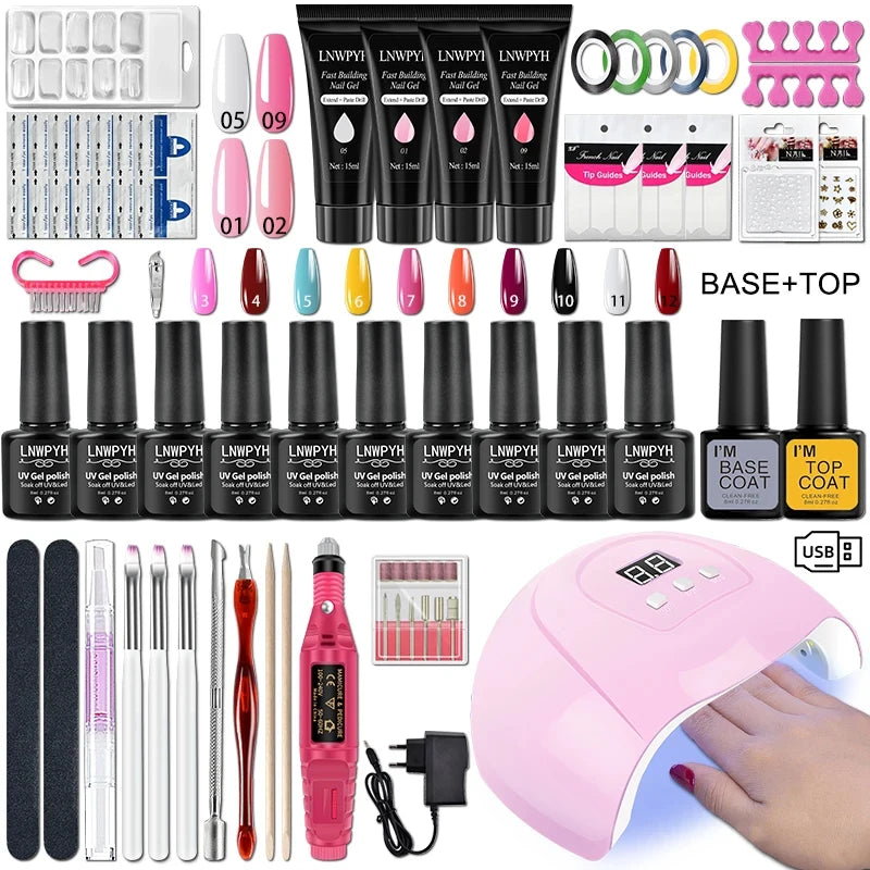 Kit de vernis à ongles en gel avec lampe à ongles UV, perceuse à ongles électrique, kit de vernis à ongles en gel soak off, couche de base et de finition, ensemble d'outils pour ongles